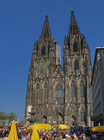 gelbe Sonnenschirme vor Kölner Dom